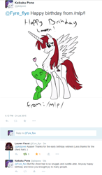 Size: 624x1071 | Tagged: safe, anon pony, oc, oc only, oc:fausticorn, /mlp/, birthday, birthday card, chest fluff, happy birthday lauren faust, heart, lauren faust, meta, twitter, word of faust