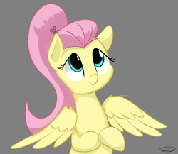 Size: 2300x1993 | Tagged: safe, artist:taurson, fluttershy, pegasus, pony, alternate hairstyle, cute, female, floppy ears, gray background, looking up, mare, ponytail, shyabetes, simple background, solo, spread wings, wings