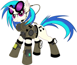 Size: 5910x4995 | Tagged: safe, artist:cezaryy, artist:foxinshadow, dj pon-3, vinyl scratch, pony, unicorn, absurd resolution, armor, cyberpunk, ear fluff, headphones, solo