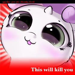 Size: 908x908 | Tagged: safe, artist:sverre93, edit, sweetie belle, :3, chibi, cute, daaaaaaaaaaaw, derpibooru, diabetes, diasweetes, face of mercy, fluffy, meta, omae wa mou shindeiru, small horn, spoilered image joke, sverre is trying to murder us, weapons-grade cute, you are already dead