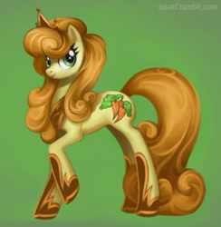 Size: 541x555 | Tagged: safe, artist:sugarsongart, carrot top, golden harvest, earth pony, pony, female, jewelry, mare, princess, simple background, smiling, solo, tiara