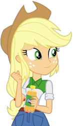 Size: 1195x2048 | Tagged: safe, artist:thebarsection, applejack, equestria girls, clothes, cowboy hat, fanta, female, hat, simple background, smiling, soda, solo, stetson, transparent background