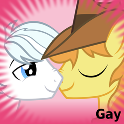 Size: 1024x1024 | Tagged: safe, artist:dtkraus, braeburn, double diamond, bedroom eyes, boop, braediamond, couple, derpibooru, everypony loves braemond, eyes closed, gay, male, meta, nose wrinkle, noseboop, nuzzling, official spoiler image, shipping, smiling, spoilered image joke