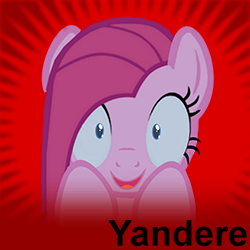 Size: 250x250 | Tagged: safe, derpibooru import, pinkie pie, earth pony, pony, derpibooru, meta, pinkamena diane pie, solo, spoilered image joke, yandere, yandere pie