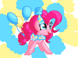 Size: 1600x1200 | Tagged: safe, artist:andromedasparkz, pinkie pie, earth pony, pony, balloon, clothes, cute, diapinkes, female, hat, mare, open mouth, party hat, smiling, solo