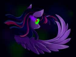 Size: 4000x3000 | Tagged: safe, artist:uunicornicc, derpibooru import, twilight sparkle, twilight sparkle (alicorn), alicorn, pony, corrupted, corrupted twilight sparkle, dark background, dark magic, magic, solo, sombra eyes