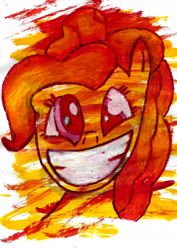 Size: 1654x2338 | Tagged: safe, artist:jesterpi, pinkie pie, earth pony, pony, abstract background, big smile, close-up, limited palette, painting, pastel, smiling, traditional art