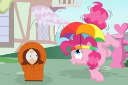 Size: 1096x729 | Tagged: safe, artist:porygon2z, pinkie pie, earth pony, pony, crossover, hat, kenny dies again, kenny mccormick, pinkie sense, south park, this will end in death, umbrella hat