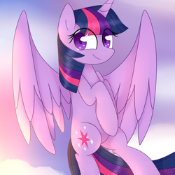 Size: 1000x1000 | Tagged: safe, artist:ultrard, derpibooru import, twilight sparkle, twilight sparkle (alicorn), alicorn, pony, colored pupils, cute, floating, smiling, solo, twiabetes