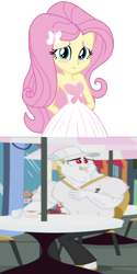 Size: 1600x3200 | Tagged: safe, artist:efk-san, edit, edited screencap, screencap, bulk biceps, fluttershy, equestria girls, life is a runway, alternate costumes, aroused, blushing, clothes, cropped, cute, dress, female, flutterbulk, food, looking at you, shipping, shyabetes, simple background, smiling, straight, table, transparent background, vector, vein