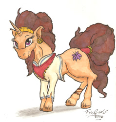 Size: 666x699 | Tagged: safe, artist:foxofwar, saffron masala, pony, unicorn, spice up your life, female, fluffy, leg fluff, mare, simple background, solo, traditional art, unshorn fetlocks, white background