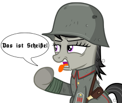 Size: 3200x2700 | Tagged: safe, artist:a4r91n, derpibooru exclusive, octavia melody, earth pony, pony, bandage, bismarck, blackletter, dialogue, disgusted, epaulettes, german, helmet, iron cross, kaiser, kriegtavia, military uniform, rude humor, simple background, solo, stahlhelm, tail wrap, tongue out, translated in the description, transparent background, vector, vulgar, world war i
