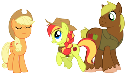 Size: 4049x2380 | Tagged: safe, artist:petraea, applejack, oc, oc:berner, oc:florina, earth pony, pony, female, high res, male, mare, simple background, stallion, transparent background, vector