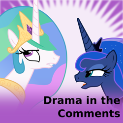 Size: 1024x1024 | Tagged: safe, artist:cheezedoodle96, derpibooru exclusive, princess celestia, princess luna, alicorn, pony, slice of life (episode), annoyed, argument, derpibooru, eyeroll, former spoiler image, meta, official spoiler image, spoilered image joke, vector