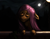 Size: 2480x1945 | Tagged: safe, artist:retsu-the-pony, fluttershy, pegasus, pony, balcony, cloud, eyes closed, fluttershy's cottage, full moon, hooves, moon, night, pink hair, smiling, solo, street lamp