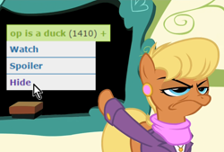 Size: 880x595 | Tagged: safe, edit, edited screencap, screencap, ms. harshwhinny, flight to the finish, derpibooru, exploitable meme, filters, meme, meta, ms. harshwhinny's professional chalkboard, obligatory pony, op has a point, op is a duck (reaction image), reaction image, solo