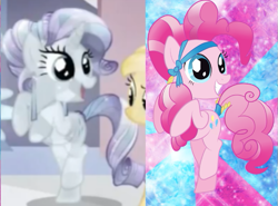 Size: 655x485 | Tagged: safe, edit, edited screencap, screencap, pinkie pie, rarity, crystal pony, earth pony, pony, unicorn, comparison, crystallized