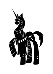 Size: 1000x1400 | Tagged: safe, artist:sunnyclockwork, broken god, male, monochrome, ponified, scp foundation, simple background, solo, tribal, white background