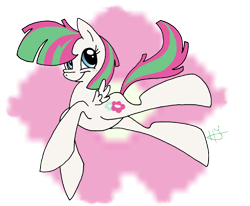 Size: 750x618 | Tagged: safe, artist:lunardawn, blossomforth, pegasus, pony, cutie mark background, female, flying, mare, smiling, solo