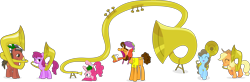 Size: 15668x5112 | Tagged: safe, artist:punzil504, applejack, beauty brass, berry punch, berryshine, cheese sandwich, pinkie pie, earth pony, pony, absurd resolution, hill song, missing freckles, musical instrument, sousaphone, tuba, tuba mouse, tubajack