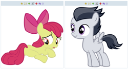 Size: 514x277 | Tagged: safe, apple bloom, rumble, derpibooru, exploitable meme, female, juxtaposition, juxtaposition win, male, meme, meta, nose wrinkle, pose, rumble gets all the fillies, rumbloom, shipping, straight, wingboner