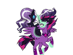 Size: 1000x750 | Tagged: safe, artist:drawonly, derpibooru import, midnight sparkle, nightmare rarity, twilight sparkle, pony, equestria girls, female, lesbian, mare, midnight nightmare rarilight, rarilight, shipping