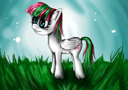 Size: 850x600 | Tagged: safe, artist:alvh-omega, blossomforth, pegasus, pony, female, grass, mare, solo