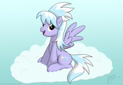 Size: 1950x1350 | Tagged: safe, artist:skipsy, cloudchaser, pegasus, pony, cloud, female, mare, sitting, smiling, solo