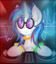 Size: 871x1000 | Tagged: safe, artist:kristysk, dj pon-3, vinyl scratch, pony, unicorn, solo, turntable