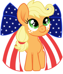 Size: 825x968 | Tagged: safe, artist:cloudyglow, applejack, earth pony, pony, american flag, bow, cute, female, filly, filly applejack, freckles, jackabetes, mare, simple background, solo, transparent background, united states, young, younger