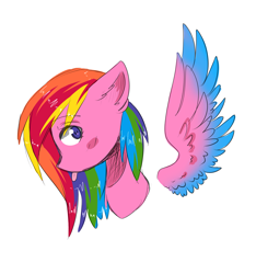 Size: 2359x2515 | Tagged: safe, artist:kurochhi, oc, oc only, colored wings, floating wings, multicolored wings, rainbow hair, simple background, solo, tongue out, white background