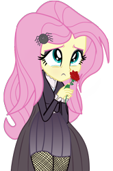 Size: 5083x7680 | Tagged: safe, artist:efk-san, fluttershy, equestria girls, fake it 'til you make it, absurd resolution, alternate costumes, clothes, crying, cute, dress, equestria girls interpretation, fishnet stockings, flower, fluttergoth, goth, rose, scene interpretation, shyabetes, simple background, transparent background, vector