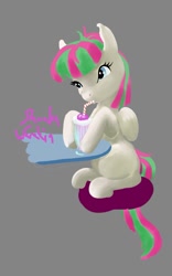 Size: 935x1500 | Tagged: safe, artist:shunka warakin, blossomforth, pegasus, pony, female, ice cream, mare, milkshake, sitting, solo, straw