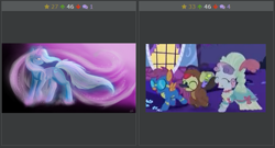 Size: 769x414 | Tagged: safe, apple bloom, scootaloo, sweetie belle, scare master, derpibooru, exploitable meme, juxtaposition, juxtaposition fail, meme, meta