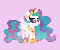 Size: 1600x1358 | Tagged: safe, artist:missmele-madness, princess celestia, alicorn, pony, chibi, cute, cutelestia, deviantart watermark, obtrusive watermark, pink background, simple background, solo, watermark