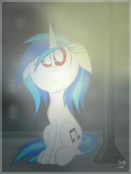 Size: 750x1000 | Tagged: safe, artist:kristysk, dj pon-3, vinyl scratch, pony, unicorn, floppy ears, red eyes, solo, wrong eye color