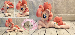 Size: 3736x1753 | Tagged: safe, artist:dixierarity, pinkie pie, pony, plushie, present, sewing