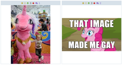 Size: 514x277 | Tagged: safe, derpibooru import, pinkie pie, princess cadance, human, cadancepie, derp, derpibooru, exploitable meme, female, gay, image macro, infidelity, irl, irl human, juxtaposition, juxtaposition win, lesbian, male, meme, meta, photo, quadsuit, shipping, sweat