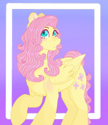 Size: 1024x1183 | Tagged: safe, artist:plixine, fluttershy, pegasus, pony, alternate hairstyle, gradient background, solo