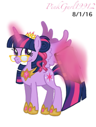 Size: 768x1024 | Tagged: safe, artist:cinnamon-swirls, artist:pinkgurl19912, derpibooru import, twilight sparkle, twilight sparkle (alicorn), alicorn, pony, glasses, jewelry, magic, older, regalia, simple background, solo, transparent background