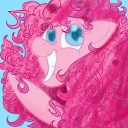 Size: 1200x1200 | Tagged: safe, artist:sixes&sevens, derpibooru exclusive, pinkie pie, earth pony, pony, blue eyes, female, looking at you, messy mane, smiling, solo, waving