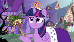 Size: 1280x720 | Tagged: safe, derpibooru import, edit, edited screencap, screencap, twilight sparkle, twilight sparkle (alicorn), alicorn, pony, princess twilight sparkle (episode), alolan exeggutor, big crown thingy, element of magic, exeggutor, jewelry, meme, pokémon, pokémon sun and moon, regalia, scepter, solo, twilight scepter, unamused