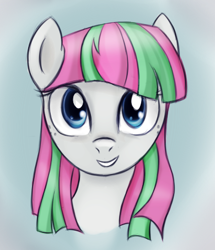 Size: 390x454 | Tagged: safe, artist:fajeh, blossomforth, pegasus, pony, bust, female, full face view, looking at you, mare, portrait, smiling, solo
