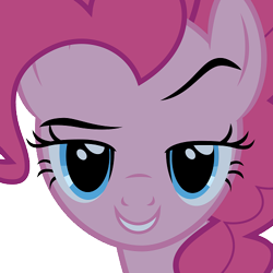 Size: 500x500 | Tagged: safe, pinkie pie, earth pony, pony, eyebrows, female, grin, looking at you, mare, raised eyebrow, simple background, smiling, smug, solo, transparent background