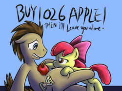 Size: 800x600 | Tagged: dead source, safe, artist:saturnspace, apple bloom, doctor whooves, earth pony, pony, apple, buy some apples, crying, female, filly, lip bite, male, misleading thumbnail, stallion