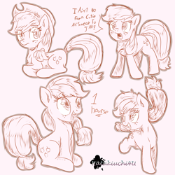 Size: 3000x3000 | Tagged: safe, artist:katakiuchi4u, applejack, earth pony, pony, cowboy hat, cute, female, hat, i'm not cute, jackabetes, mare, monochrome, simple background, sketch, smiling, solo