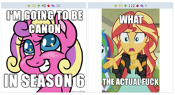 Size: 621x340 | Tagged: safe, screencap, princess skyla, sunset shimmer, equestria girls, friendship games, the one where pinkie pie knows, derpibooru, exploitable meme, juxtaposition, juxtaposition win, meme, meta, vulgar, wtf