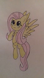 Size: 918x1632 | Tagged: safe, artist:kitcrush, fluttershy, pegasus, pony, female, looking up, mare, solo, spread wings, three quarter view, traditional art, wings