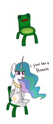 Size: 752x1750 | Tagged: safe, artist:handgunboi, princess celestia, alicorn, pony, chair, female, frog chair, happy, horn, simple background, solo, white background, wings