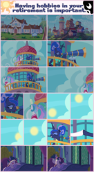 Size: 1280x2350 | Tagged: safe, artist:phucknuckl, princess celestia, princess luna, twilight sparkle, twilight sparkle (alicorn), alicorn, pony, between dark and dawn, alternate hairstyle, bed, female, floppy ears, mare, messy mane, open mouth, royal sisters, seaward shoals, silver stable community, sleeping, sun, telescope